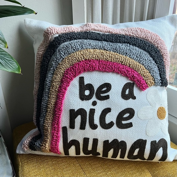 Be a Nice Human Embroidered Boho Rainbow Decorative Throw Pillow Cover 1… - Picture 5 of 6